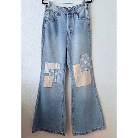 Billabong X Wrangler Womens High Rise Super Flare Blue Jeans Floral Patchwork 28 - Picture 7 of 16